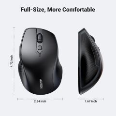 UGREEN Kablosuz Ergonomik Fare, USB Alıcılı 2.4GHz 4000 DPI Sessiz İnce Kablosuz Bluetooth Fare, Tablet,PC,Dizüstü Bilgisayar ile Uyumlu - Teşhir