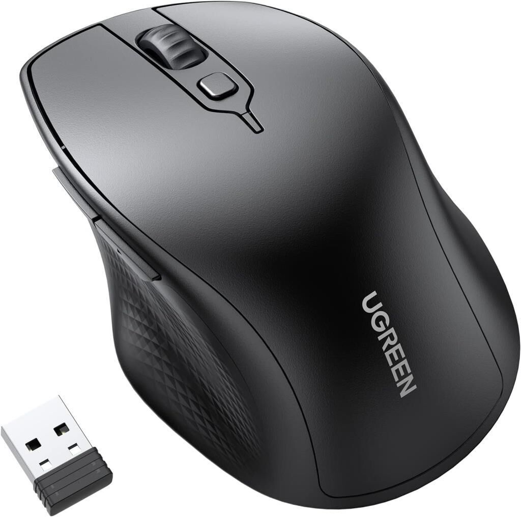 UGREEN Kablosuz Ergonomik Fare, USB Alıcılı 2.4GHz 4000 DPI Sessiz İnce Kablosuz Bluetooth Fare, Tablet,PC,Dizüstü Bilgisayar ile Uyumlu - Teşhir