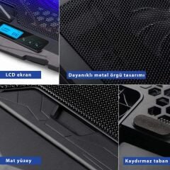 Juo C1 Led Ekranlı Notebook Soğutucu 4 Fanlı Hız ve Yükseklik Ayarlı Teşhir