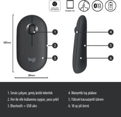 Logitech Pebble M350 910-005718 Siyah Sessiz Optik Kablosuz Mouse-TEŞHİR