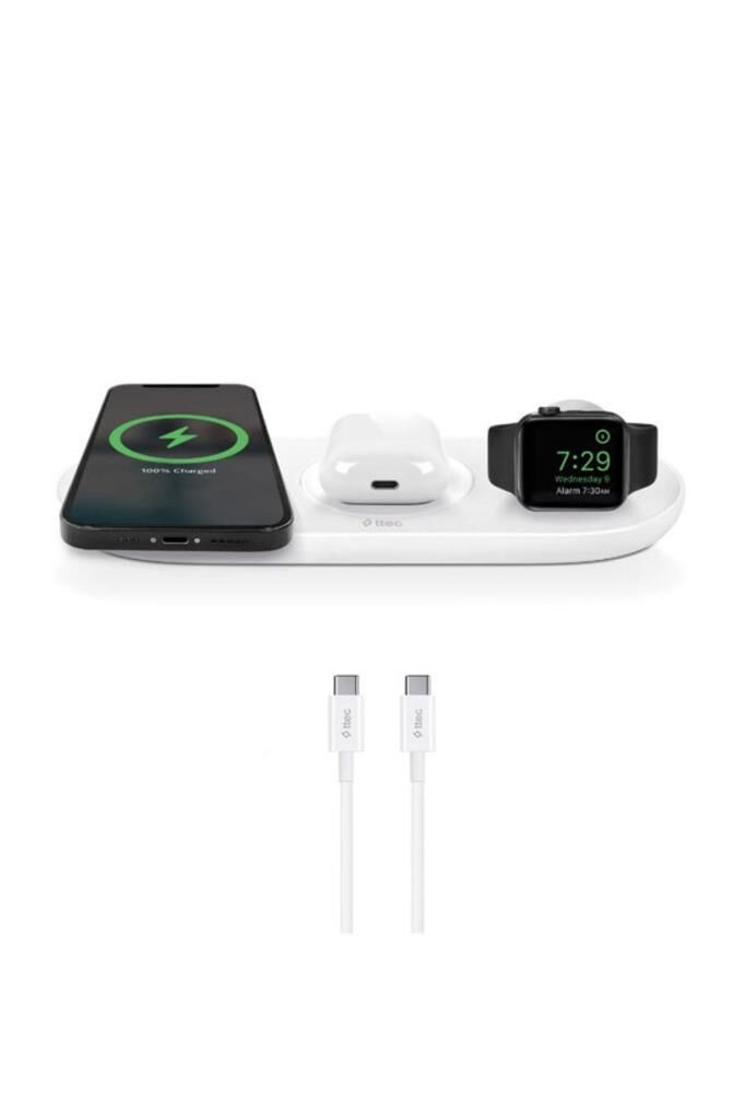Ttec Aircharger Trio 3'ü 1 Arada iPhone Uyumlu + Apple Watch Uyumlu + Airpods Kablosuz Hızlı Şarj Aleti - Beyaz Teşhir