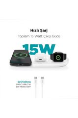 Ttec Aircharger Trio 3'ü 1 Arada iPhone Uyumlu + Apple Watch Uyumlu + Airpods Kablosuz Hızlı Şarj Aleti - Beyaz Teşhir