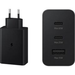 Samsung 3in1 Trio 65W 2xPD + UsbA Ev Tipi Şarj Aleti 3 Çıkışlı(EP-T6350NBEGWW) Outlet
