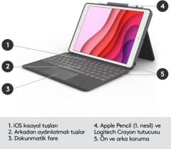 LOGITECH COMBO TOUCH DOKUNMATİK PANELLİ KLAVYELİ KILIF GRİ IPAD PRO 12.9 INC 5. GEN. 920-010186