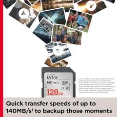 SanDisk 128 GB Ultra SDXC bellek kartı, 140 MB/s'ye kadar, A1 uygulama performansı, UHS-I, Class 10, U1 - Outlet