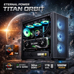 Eternal Power TITAN ORBIT Ryzen 5 7500F RTX 5090 32GB DDR5 1TB M.2 B650M WIFI 1000W 360mm Gaming PC