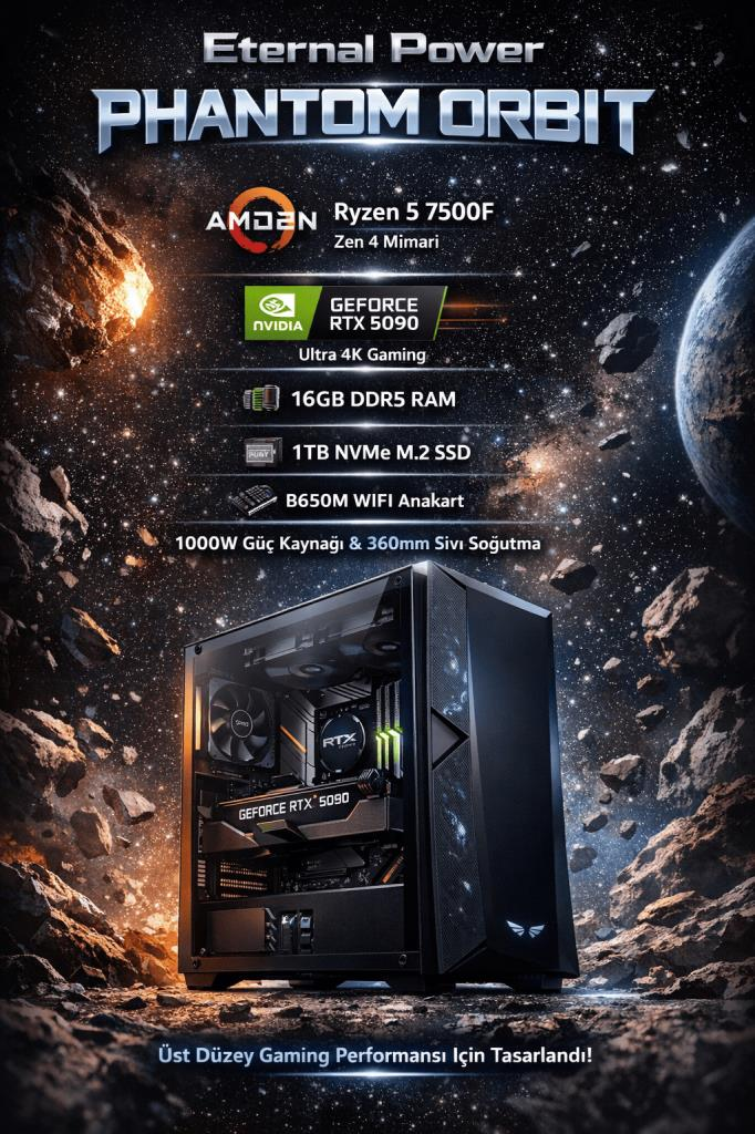 Eternal Power PHANTOM ORBIT Ryzen 5 7500F RTX 5090 16GB DDR5 1TB M.2 B650M WIFI 1000W 360mm Gaming PC