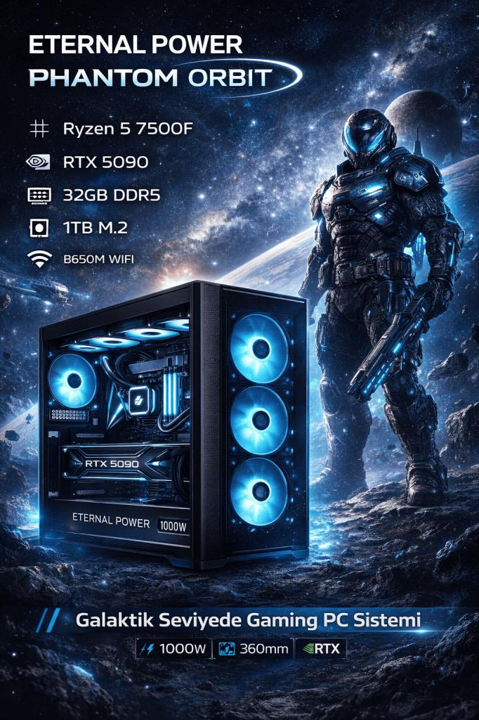 Eternal Power ORBIT Ryzen 5 7500F RTX 5090 32GB DDR5 1TB M.2 B650M WIFI 1000W 360mm Gaming PC