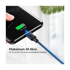 Ugreen USB-A & USB-C Şarj ve Data Kablosu, 2 Metre, Siyah