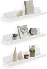 SONGMICS Duvar rafı, 3'lü set, asma raf, 38 cm genişliğinde, fotoğraf çerçevesi ve dekorasyon için raf, oturma odası, çalışma odası, banyo, mutfak için, parlak beyaz LWS38WT