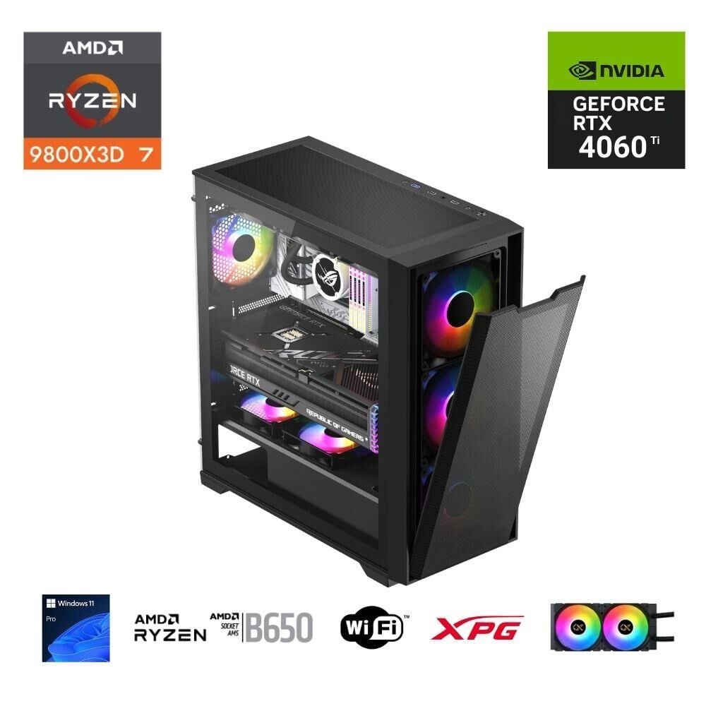 ETERNAL POWER  RYZEN 7 9800X3D 64GB DDR5 1TB M.2  RTX 4060 Tİ B650 WIFI 750W 240M