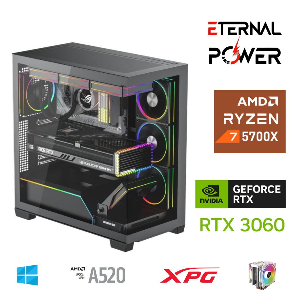 ETERNAL POWER RYZEN 7 5700X 32G DDR4 1TB M.2 RTX3060 A520 T650W